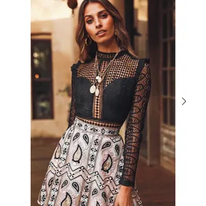 Hello Molly Not That Easy Black Long Sleeve Crochet Bodysuit thumbnail 7