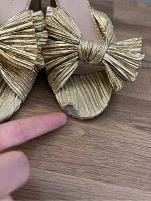 Loeffler Randall Penny Pleated Knotted Bow Heeled Mules Sandals Gold thumbnail 4