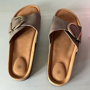 Taupe Buckle Slide Sandals Women’s EU 40 Faux Leather Comfort Casual Flat thumbnail 4