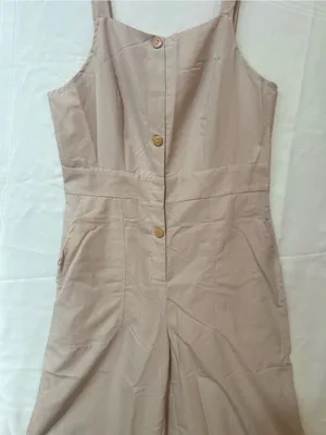 Wide Leg Jumpsuit/Overalls in Beige with pockets. thumbnail 14