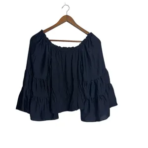 Anthropologie Black Off Shoulder Ruffled Hippie Fairy Peasant Top thumbnail 6