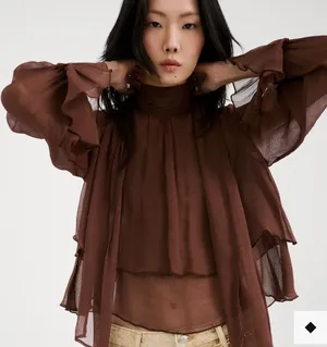 MANGO RUFFLED HIGH-NECK BLOUSE NEW WITH TAGS thumbnail 1