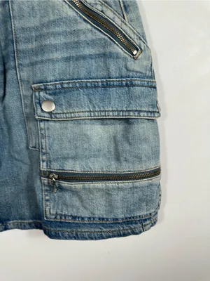 Free people Icon Wash‎ Cargo Denim Mini Skirt Zip Pocket Utility Size 27 thumbnail 7