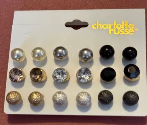 Charlotte Russe Pearl, Gold, Silver & Black Stud Earring Set thumbnail 1