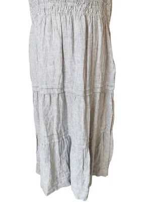 Quince 100% European Linen Tiered Maxi Dress Blue Pinstripe thumbnail 4