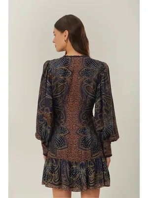NWOT FARM Rio Floral Paisley Ruffles Mini Dress Glam Boho Long Sleeve Size XS thumbnail 2