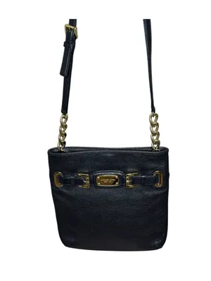 Michael Kors ✿ Hamilton Crossbody Handbag Bag ✿ Black Leather ✿ Gold Hardware ✿ thumbnail 6