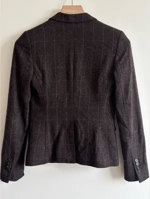 Max Studio Women’s 100% Pure Cashmere Plaid Blazer Jacket Brown Size 0 thumbnail 4