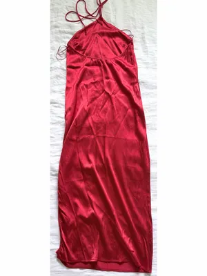 Zara Red Satin Halter Maxi Dress thumbnail 7