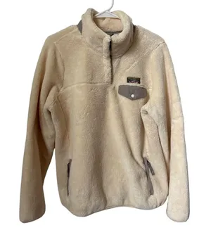 L.L.Bean Hi-Pile Fleece Pullover cream and gray size large thumbnail 2