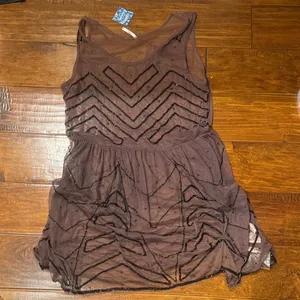 Chic Sheer Brown Dress with Black Accents thumbnail 1