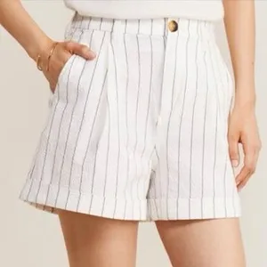 89th + Madison High Rise Pinstripe Pleated Trouser Shorts White 4 thumbnail 1