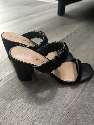Unisa Black Ruched Strap Block Heel Sandals - Sleek Evening Mules thumbnail 4