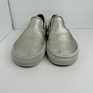 Vans Unisex size 7.5 Womens 6 Mens Metallic Silver Slip On Skate Sneaker Shoe thumbnail 7