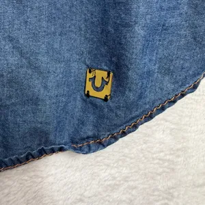 True Religion Large Denim Mini Shirt Dress Lace Up Blue Chambray Cotton Lyocell thumbnail 3