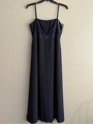 Michaelangelo Navy Beaded Empire Waist Formal Maxi Gown Size 14 thumbnail 2