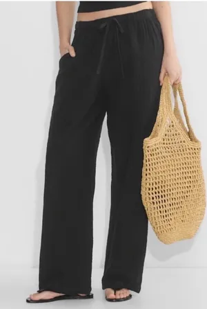 Little Moon Aritzia Sail Pant Wide Leg Pull On Black 100% Organic Cotton Medium thumbnail 1