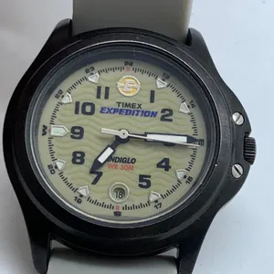 Timex expedition women’s date watch 32mm black tone case gray silicone band runs thumbnail 2