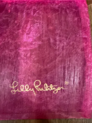 Lilly Pulitzer Hot Pink Organza Drawstring Pouch with Gold Logo thumbnail 4