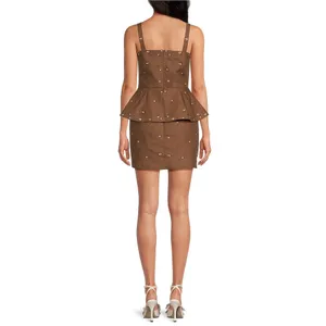 Fanm Mon Helaina Floral Bow Front Sweetheart Neck Sheath‎ Peplum Mini Dress thumbnail 2
