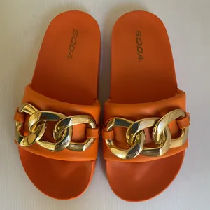 SODA Orange Slide Sandals with Gold Chain Women’s Size 6 thumbnail 4