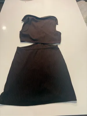 Pretty Garbage Collared Ribbed Cutout Mini Dress in‎ Dark Brown Size L thumbnail 4