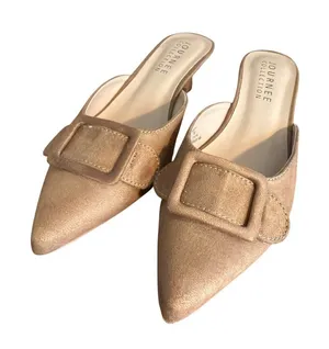 Journee Collection Vianna Slip On Mules Tan Pointed Toe Shoes Buckle Sz 7.5 thumbnail 1