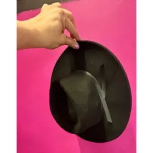 Universal Threads Black 100% Wool Wide Brim Fedora Hat with Band Detail thumbnail 5