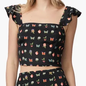 Paige Mixed Print Naya Ruffle Strap Crop Tank Black Size XL thumbnail 1