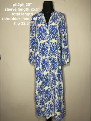 Zara Blue & White Printed Midi Dress Sz S Coastal Grandma thumbnail 3