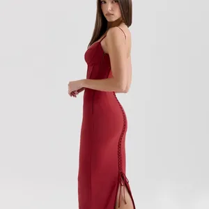 House of CB ‘Romy’ Red corset dress with lace-up back and side slit thumbnail 3