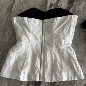 REFORMATION Ayda Linen Top White and Black Strapless Size 6 thumbnail 7