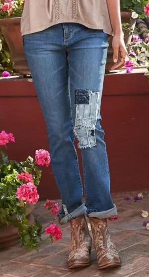 Sundance Magnolia Low Country Bandana Patchwork Embroidered‎ Jeans Blue 28 thumbnail 1