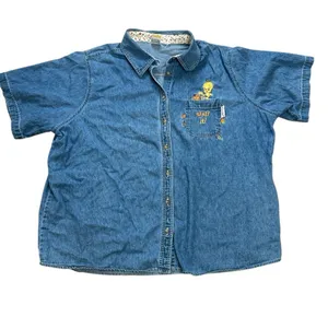 Y2K Vintage Looney Tunes Tweety Bird Stuff It Embroidered Chambray Button Down S thumbnail 1