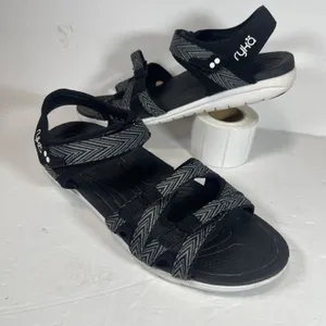 Ryka Savannah SML Women's Sandals - Size 10M Black/Grey Chevron thumbnail 1