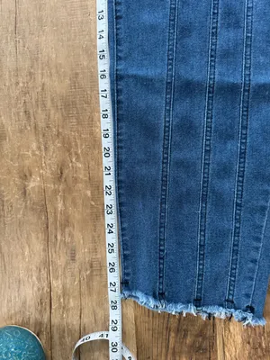 NWT Boutique Wide Leg Seam Detail Jeans High Rise Stretch Denim Raw Hem ~XL thumbnail 8