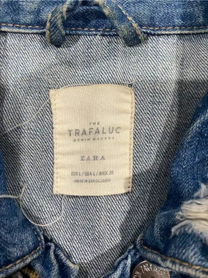 Zara Light Blue Distressed Denim Jacket with Black Fringe Detail thumbnail 5
