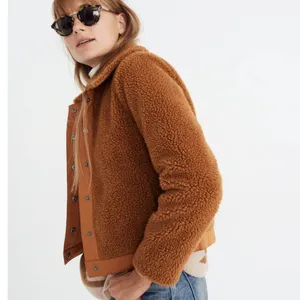 Madewell Sherpa Portland Jacket In Gold Peckan Snap Button‎ Brown XS thumbnail 3