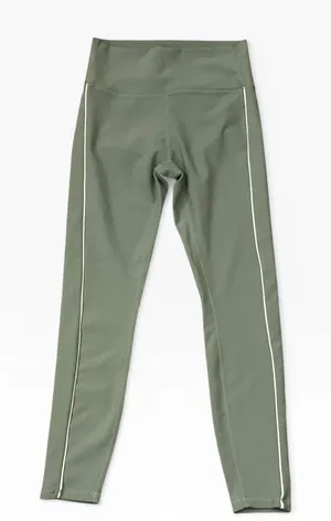 Wilo‎ The Label Sage Green Ribbed High Waisted Leggings White Piping Size Medium thumbnail 1