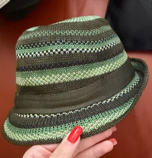 H&M Olive and Mint Striped Knit Bucket Hat thumbnail 1