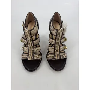 Coach Tamarah Heels Sz 6.5 Brown Snakeskin Turnlock Leather NWOT Mob Wife Caged thumbnail 10