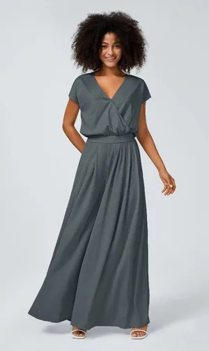 Halara V Neck Short Sleeve Pockets Wide Leg Flowy Waffle Jumpsuit Gray L Tall thumbnail 1