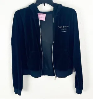 JUICY COUTURE x FOREVER 21 Black Velvet Velour 2 Piece Track Suit, Size Medium thumbnail 9