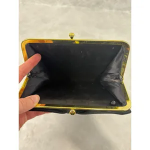 Vintage Black Fabric‎ Bow Clutch Bag Gold Tone Frame Kiss Lock Evening Purse thumbnail 6