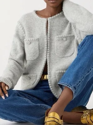 J.Crew Embellished Cardigan Lady Jacket Grey Rhinestones Medium thumbnail 1
