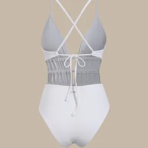 Berlook White Textured Plunge One-Piece Swimsuit thumbnail 6