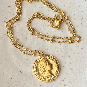 Handmade fully gold tone stainless steel antique vintage chic style coin necklace✨ thumbnail 4