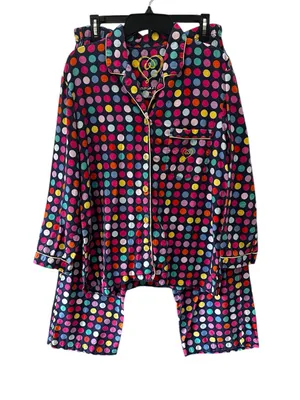 Victoria's Secret Pajama Set M Multi-Color Polka Dot 100% Cotton Button Up Pants thumbnail 1