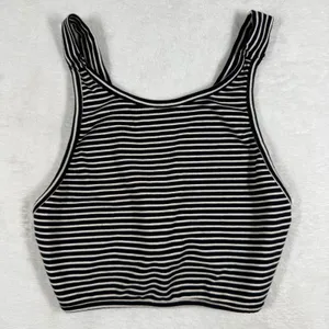 Brandy Melville Womens Striped‎ Cropped Tank Top Black White Scoop Neck XS thumbnail 1