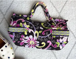 Vera Bradley Quilted Shoulder Bag Floral Brown Pink Purple Green Cotton Purse thumbnail 1